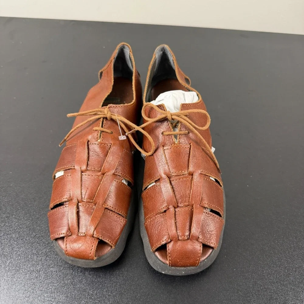 Aerosoles Fisherman Sandals Women's 10B Brown Leather Comfort Lace Up Casual